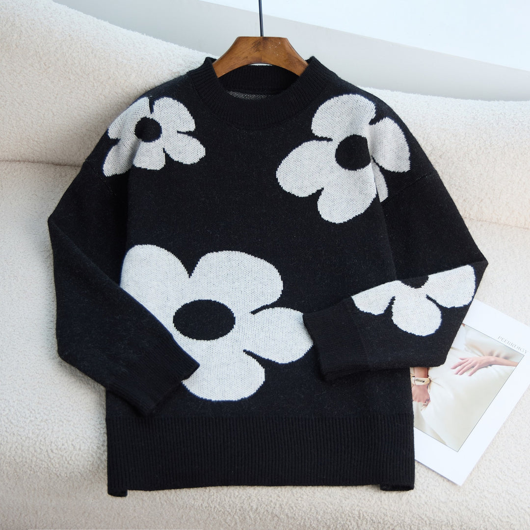 Damen Pullover mit floralem Muster und klassischem Rundhalsausschnitt Drune