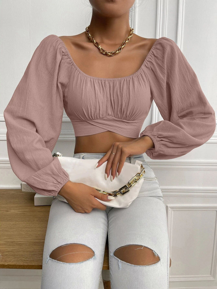 Damen Crop-Top mit Ballettärmeln und gerafftem Design Drune