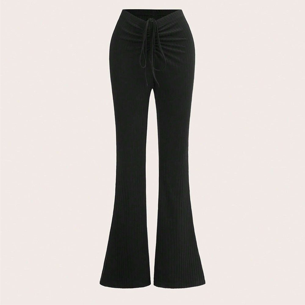 Damen Ripp-Panel-Hose mit hohem Bund und seitlichem Kordelzug Drune