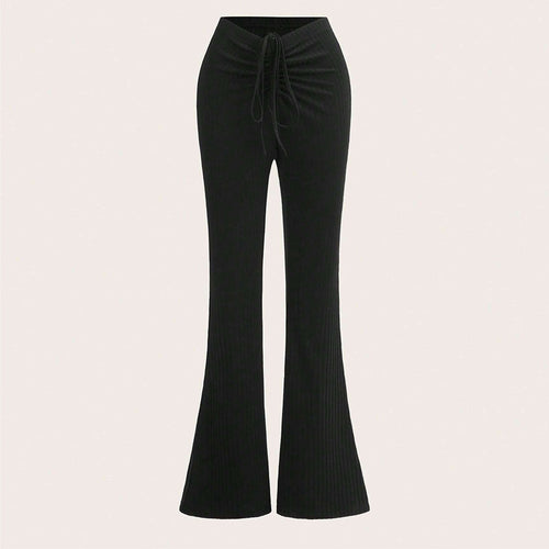 Damen Ripp-Panel-Hose mit hohem Bund und seitlichem Kordelzug Drune