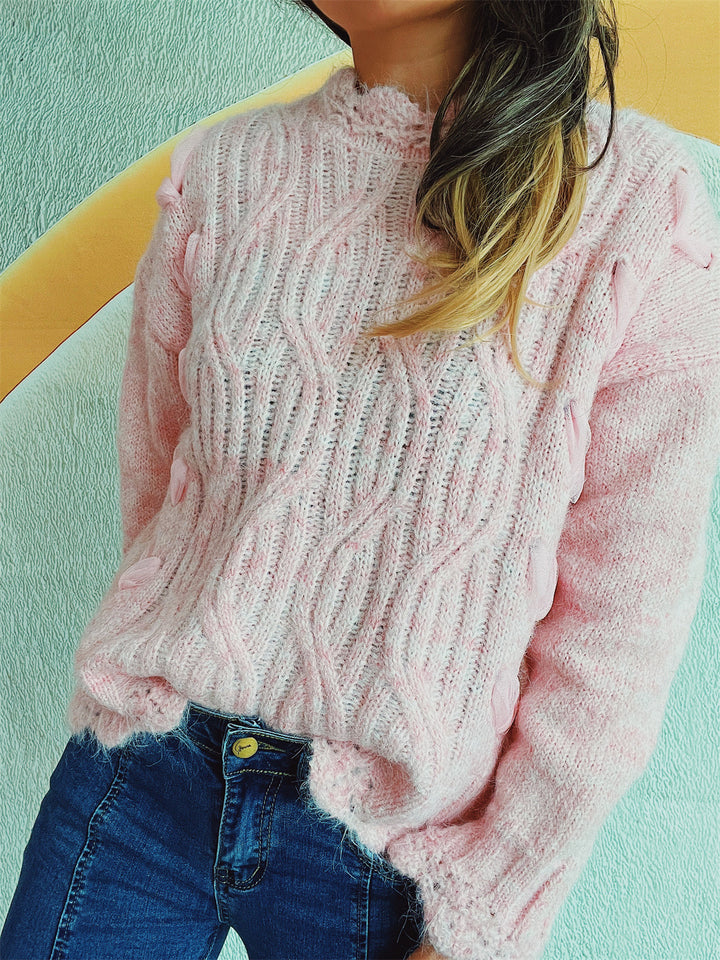 Damen Grobstrickpullover mit modischem Zopfmuster und einzigartigen Schneeflocken-Applikationen Drune
