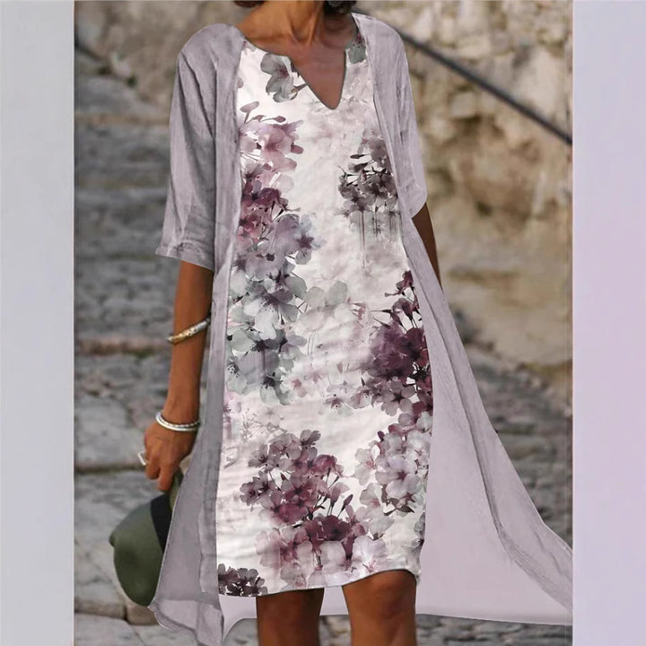 Damen Freizeitkleid mit floralem Muster und V-Ausschnitt Drune
