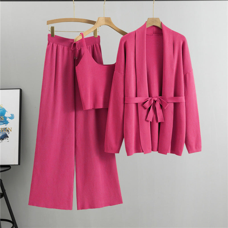 Drune | Rot – Strickjacke & Top Drei-Teile-Set
