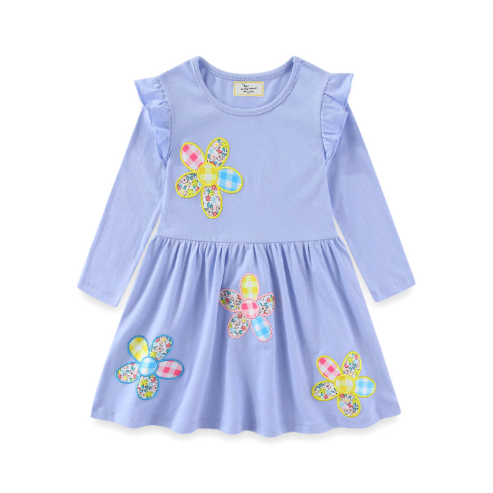Mädchen Langarmkleid mit floralen Applikationen Drune
