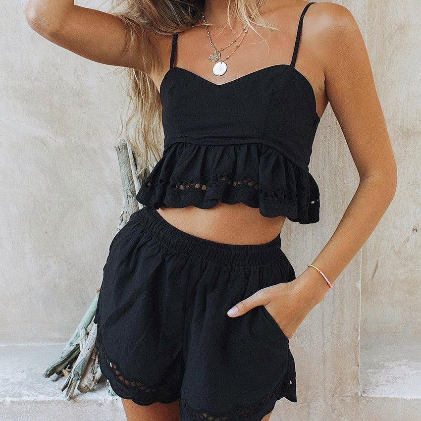 Damen lässiges Crop-Top und Shorts Ensemble Drune