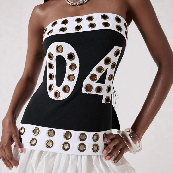 Damen Modisches Bandeau-Top mit dekorativen Ösen Drune