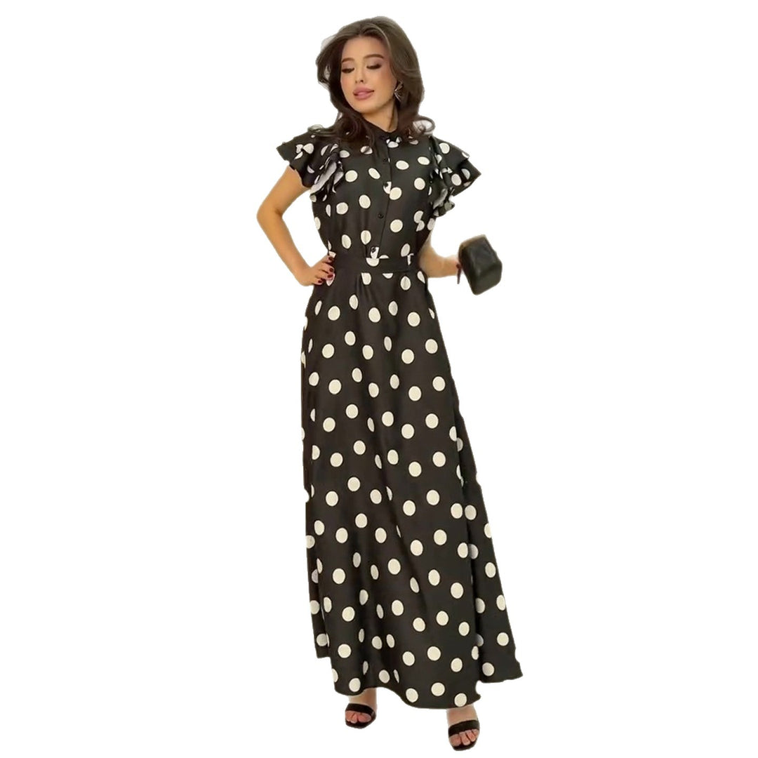 Damen Maxikleid mit voluminösen Rüschendetails und polka-dot Muster Drune