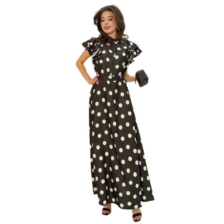 Damen Maxikleid mit voluminösen Rüschendetails und polka-dot Muster Drune