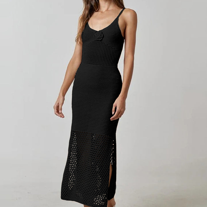 Damen Häkel-Strandkleid mit durchbrochenem Design und tiefem Schlitz Drune