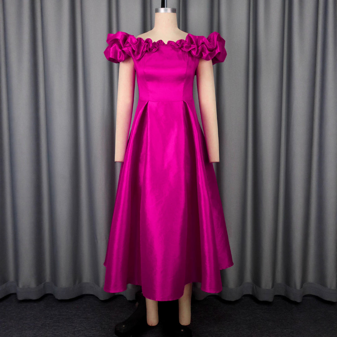 Damen Cocktailkleid mit schulterfreiem Design und voluminösen Rüschendetails Drune