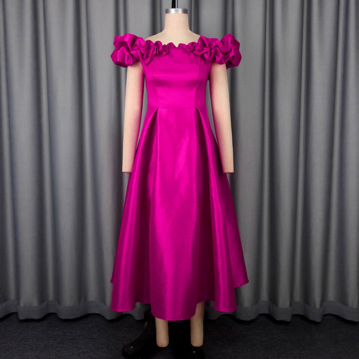 Damen Cocktailkleid mit schulterfreiem Design und voluminösen Rüschendetails Drune