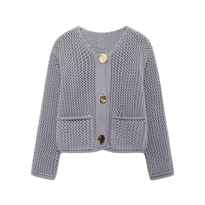 Damen Strickjacke mit Netzstruktur und großen Knopfdetails Drune