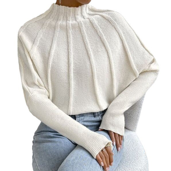 Damen Pullover mit hohem Kragen und eleganten Rippdetails Drune