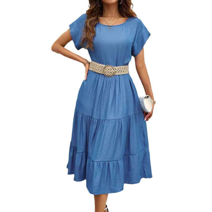 Damen lässiges Midi-Kleid mit voluminösem Rock und lockerer Passform Drune
