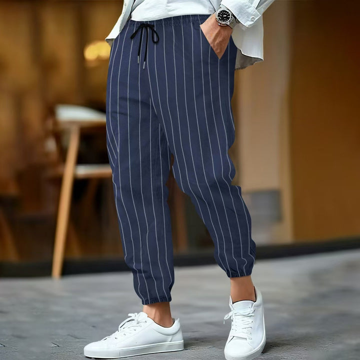 Herren nan gestreifte Leinenoptik Jogginghose mit Tunnelzug elastischem Saum und Eingrifftaschen Drune