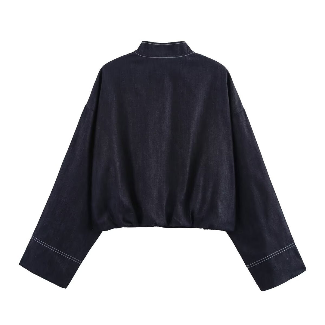 Damen cropped Denim-Jacke im lässigen Blouson-Stil mit Reißverschluss Drune