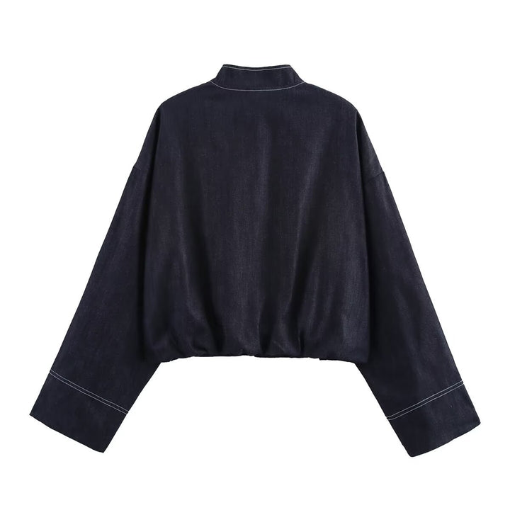 Damen cropped Denim-Jacke im lässigen Blouson-Stil mit Reißverschluss Drune