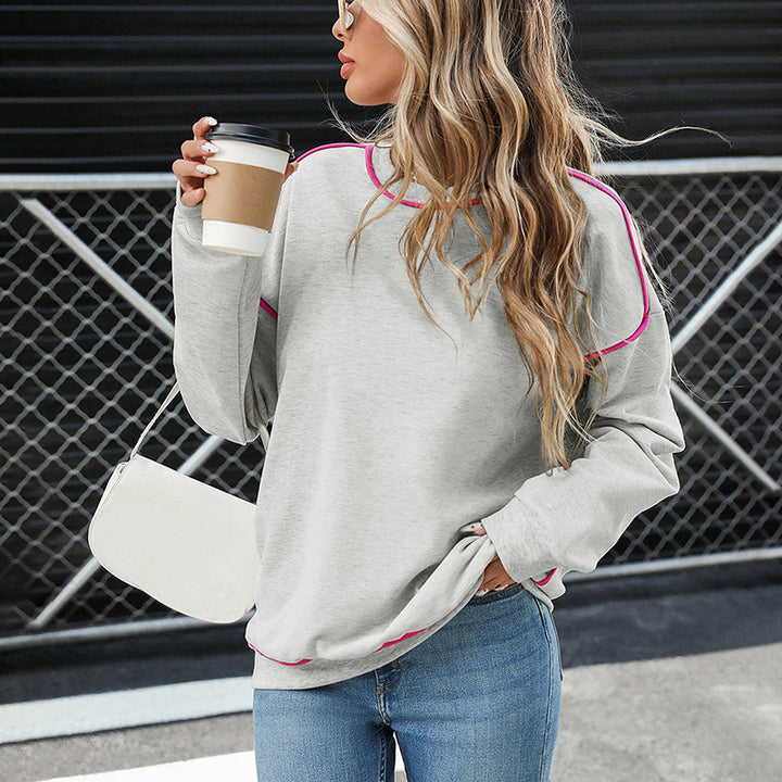 Damen lässiger Sweatshirt mit kontrastierenden Paspeln und weitem Schnitt Drune