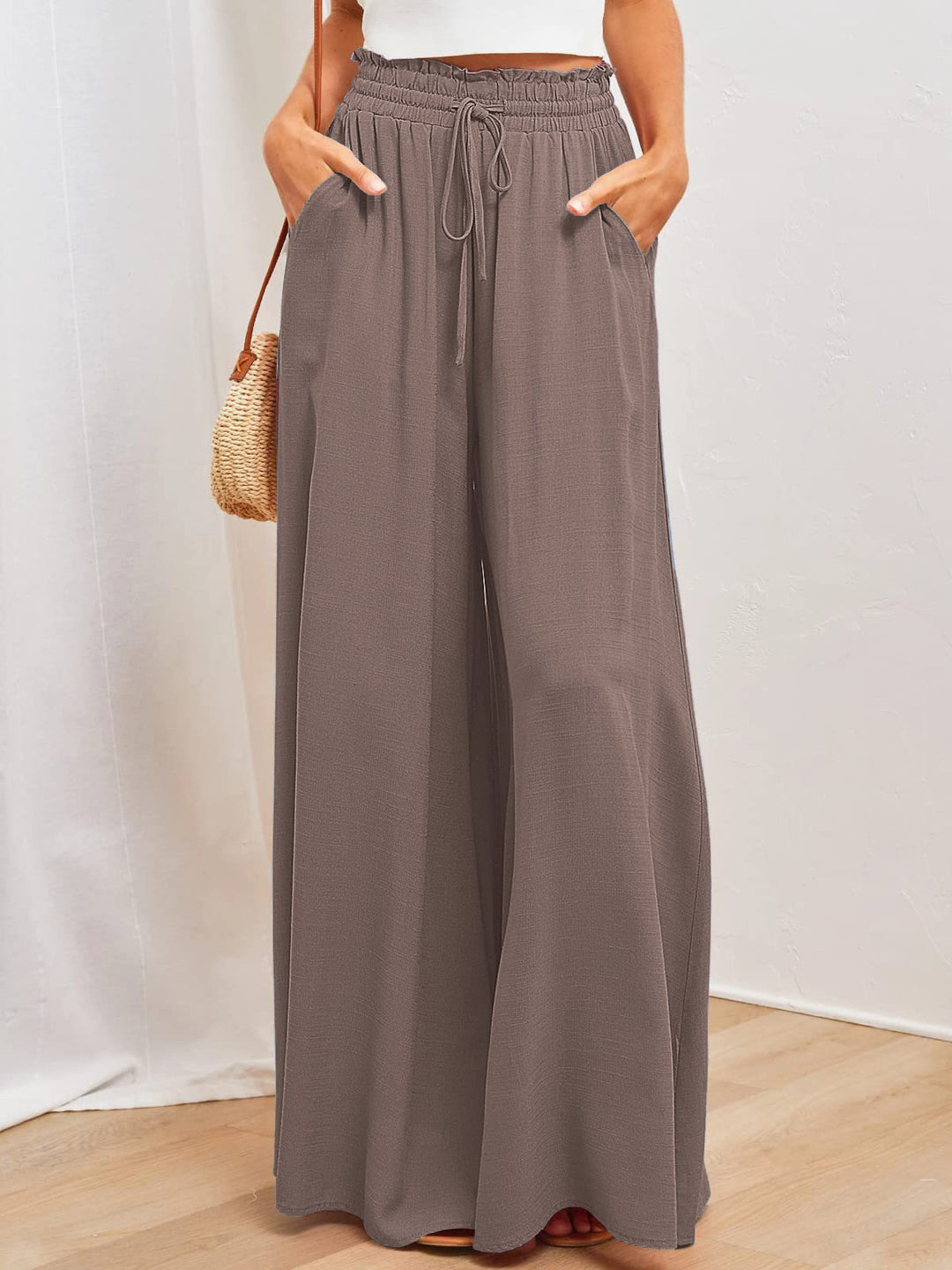 Damen weit geschnittene Sommerhose mit elastischem Bund und praktischen Taschen Drune