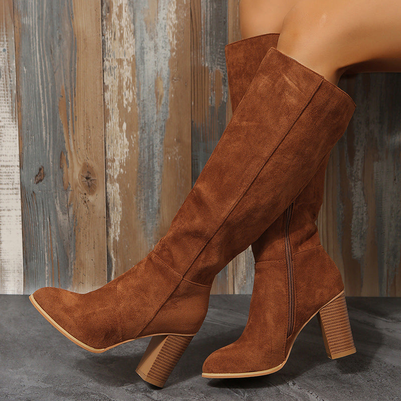 Damen Modische Overknee-Stiefel mit elegantem Blockabsatz und rutschfester Sohle Drune