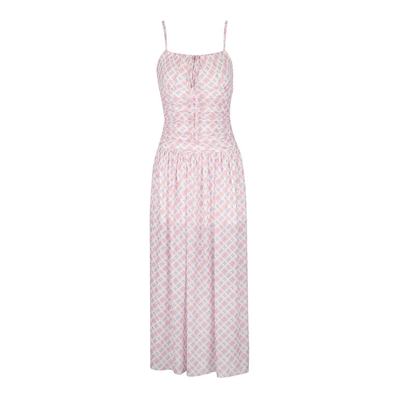 Damen Maxikleid mit Spaghettiträgern und eleganter Raffungen Drune
