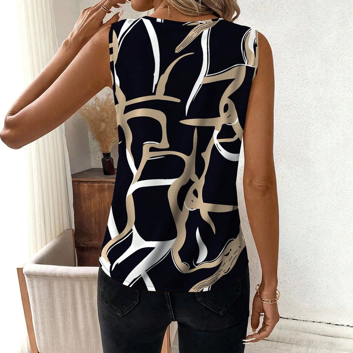 Damen Elegantes V-Ausschnitt Top mit modernem grafischen Muster Drune