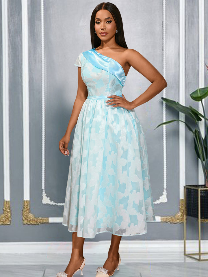 Damen Cocktailkleid mit asymmetrischem Design und floralen Akzenten Drune