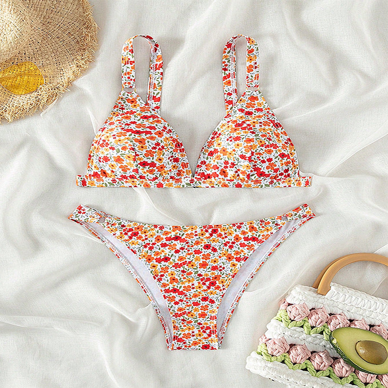 Damen Triangel-Bikini mit romantischem Blumenmuster Drune