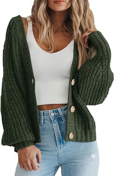 Damen Strickjacke mit Ballonärmeln Drune