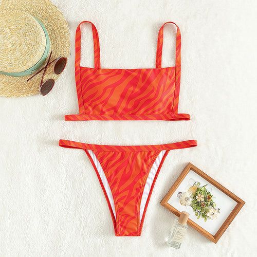 Damen Zweiteiliges Bikiniset mit sportlichem Schnitt und aufregendem Tierprint Drune