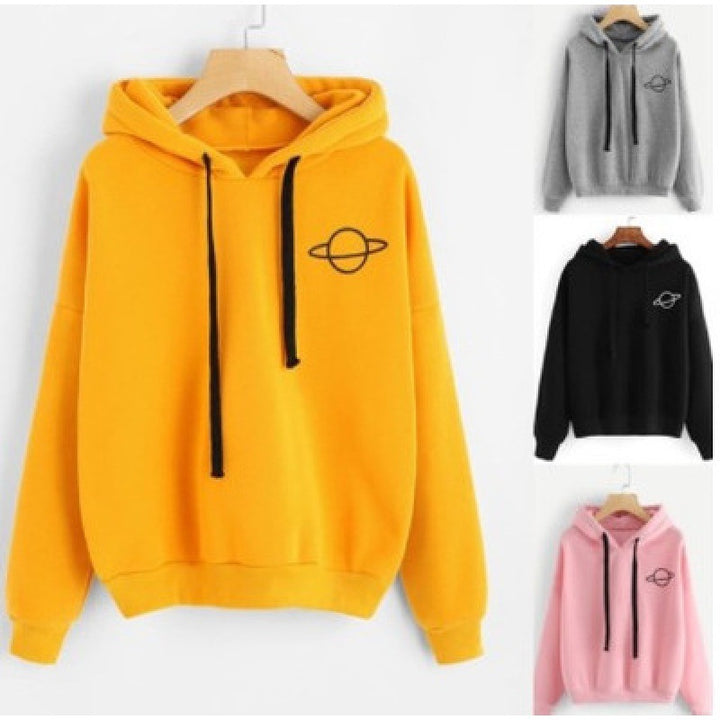 Damen Kapuzenpullover mit kreativem Planetendesign und bequemer Passform Drune