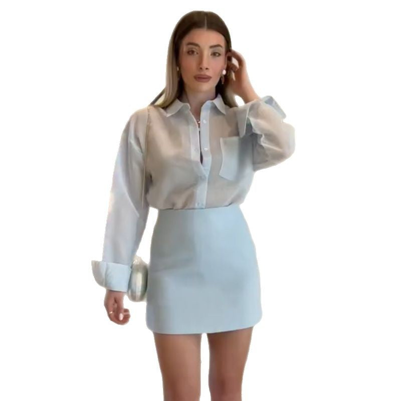 Damen Elegant geschnittenes Hemd und Minirock Set Drune
