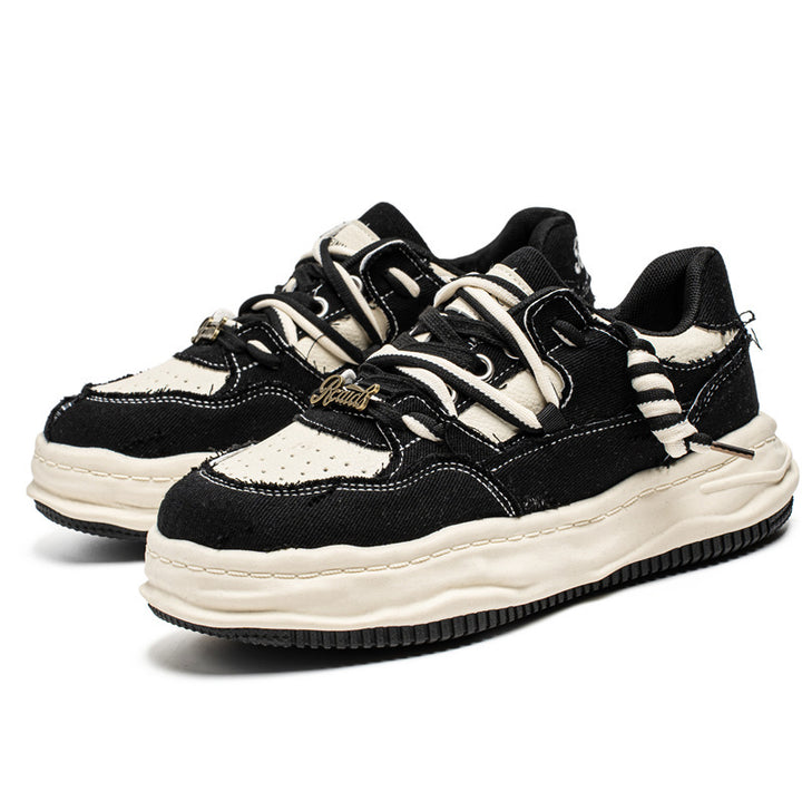 Damen denim-Plateau-Sneaker mit kontrastnähten, wattierter Wellenlaufsohle und verzierten Schnürdetails Drune