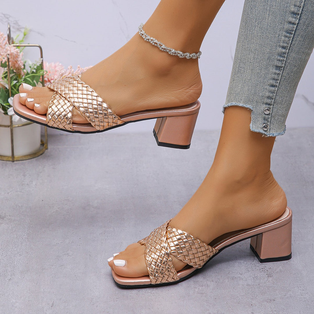 Damen Geflochtene Blockabsatz Riemchensandalen Drune