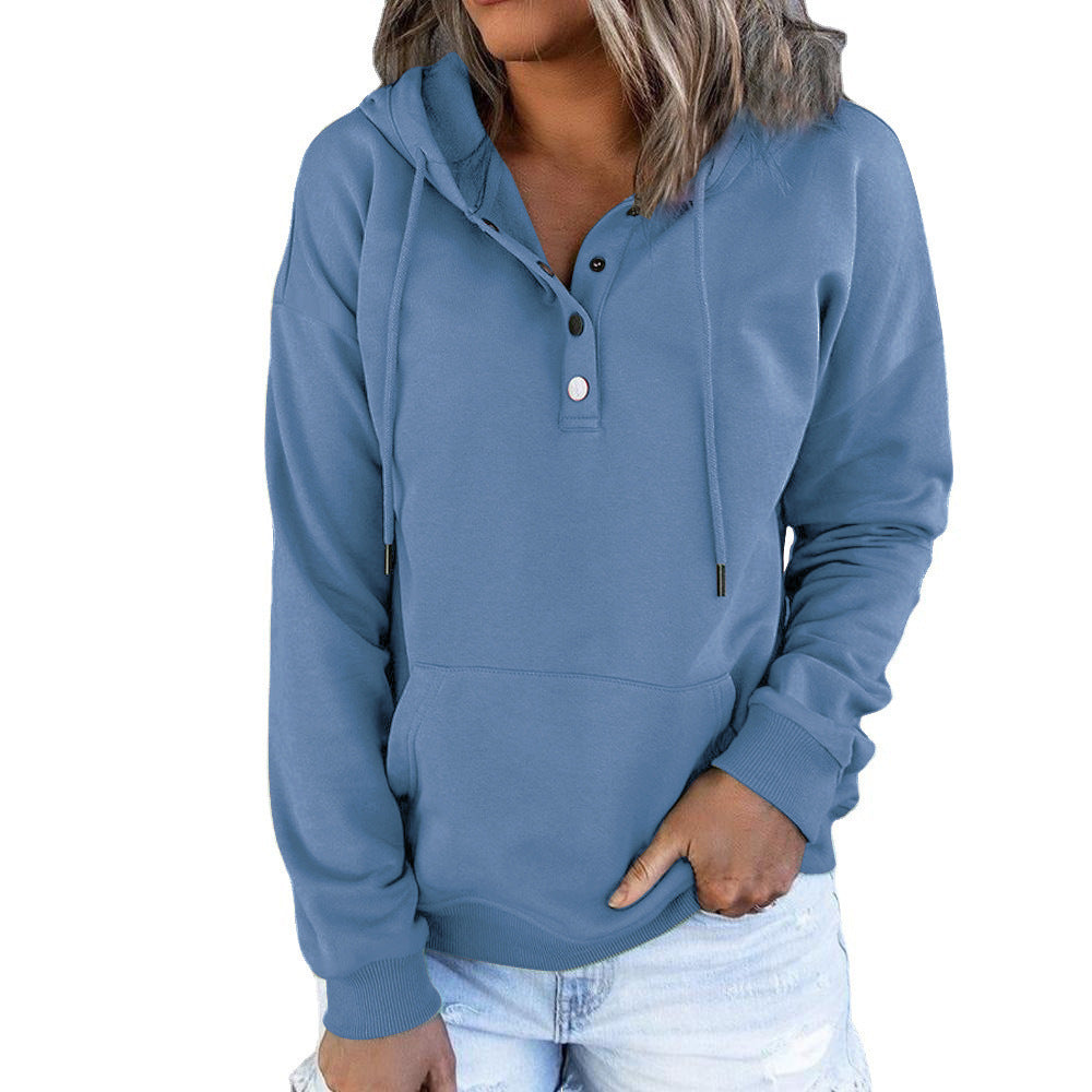Damen Kapuzenpullover mit Knopfdetails und weichem Fleece-Material Drune