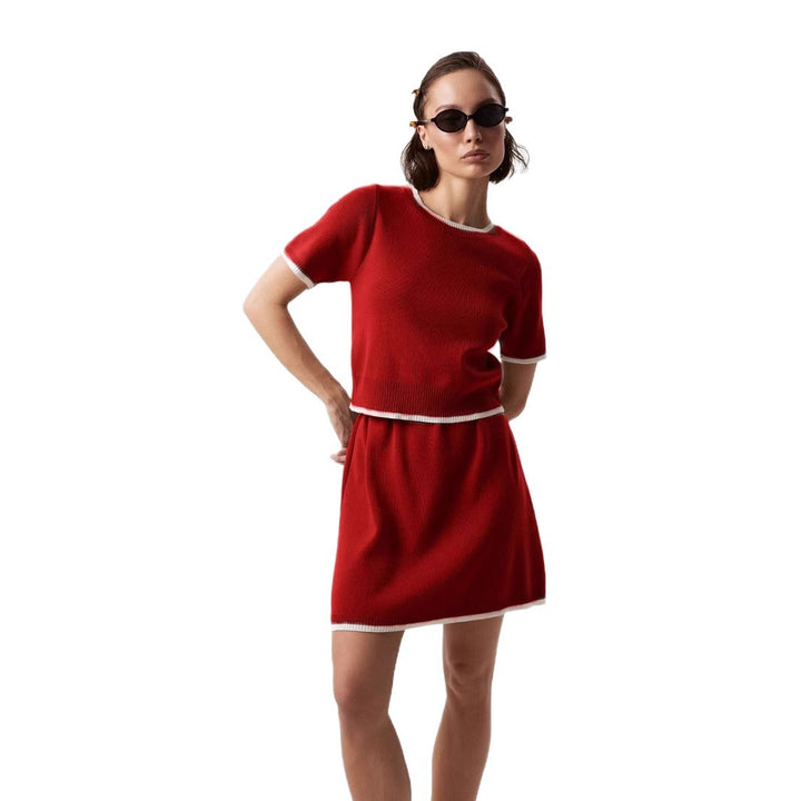 Damen Kurzarm Pullover mit strukturiertem Anteil Drune