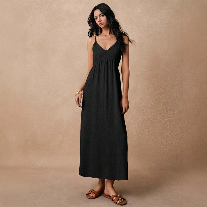 Damen Maxikleid mit feinen Spaghettiträgern und leichtem, atmungsaktivem Material Drune