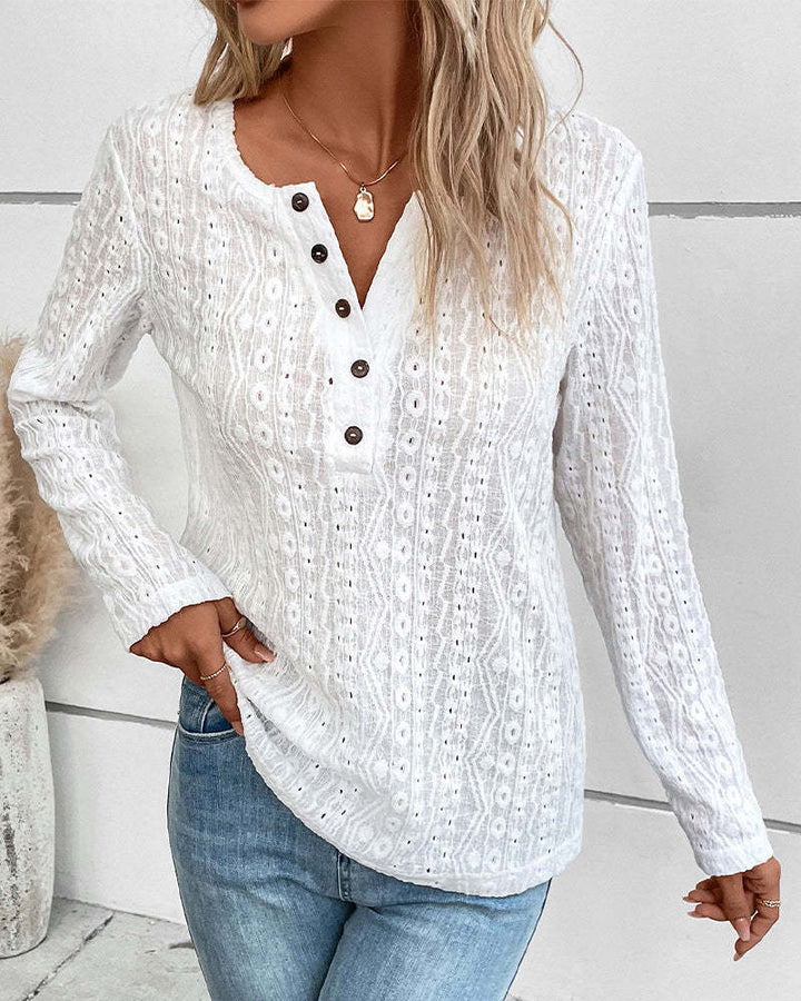 Damen Langarmshirt mit nostalgischem Knopfdetail Drune