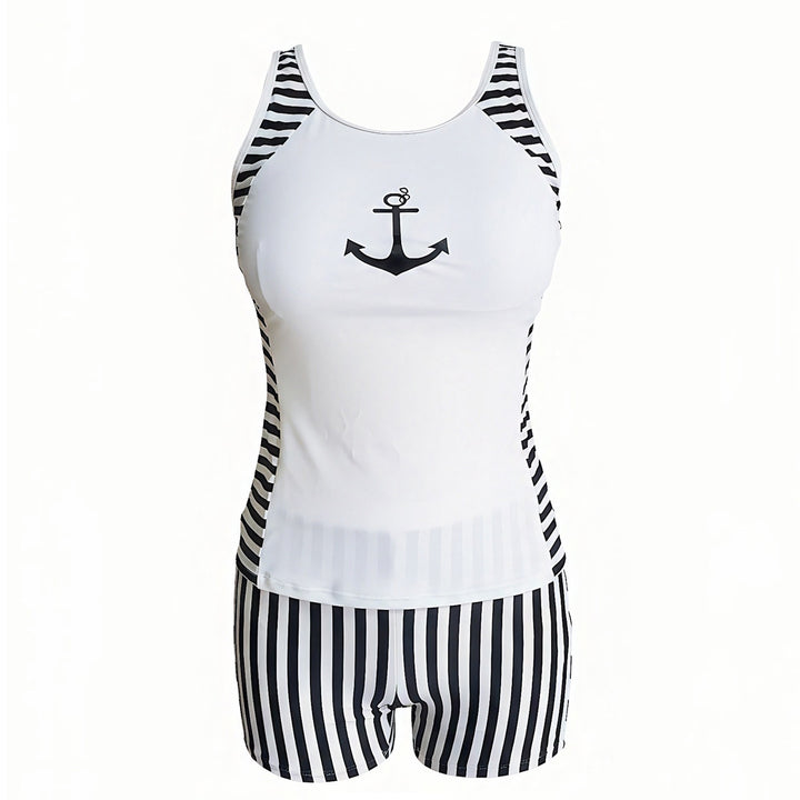 Damen Sportshirt mit hoher Taille und maritimem Design Drune