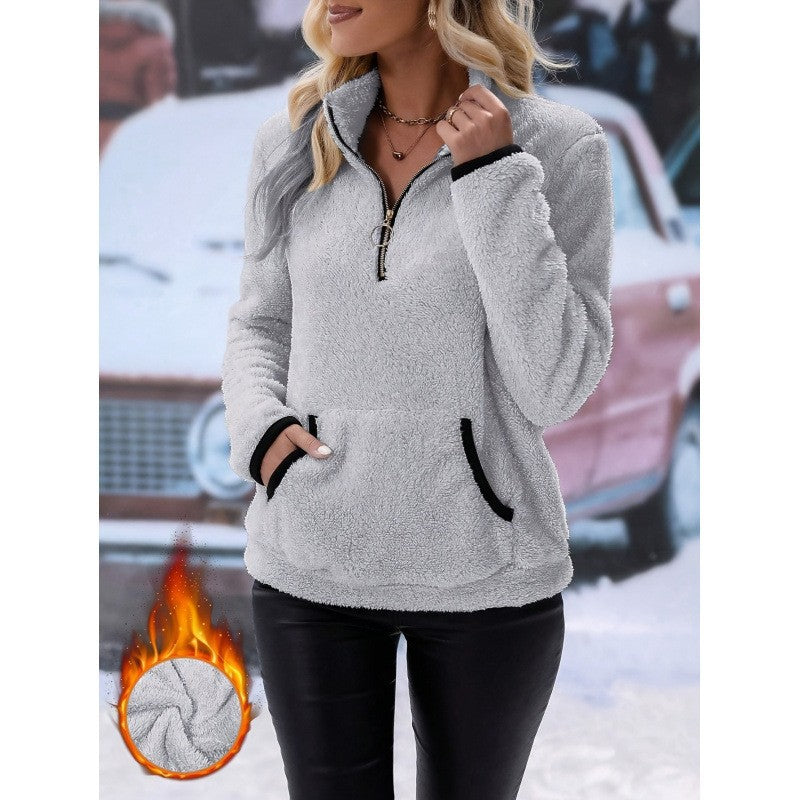 Damen Fleece-Pullover mit hohem Kragen und praktischen Taschen Drune