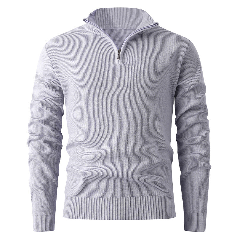 Herren nan Slim-Fit Halbzip-Strickpullover aus Merino-Baumwollmix mit verstärktem Stehkragen Drune