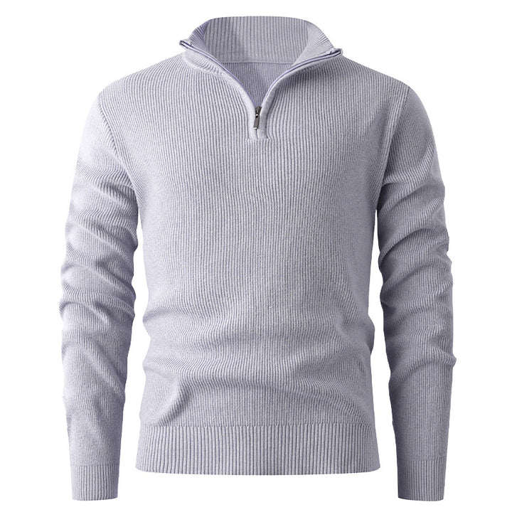 Herren nan Slim-Fit Halbzip-Strickpullover aus Merino-Baumwollmix mit verstärktem Stehkragen Drune