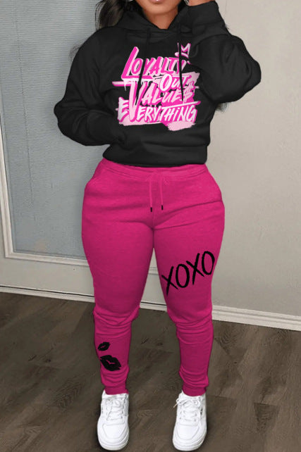 Damen Freizeit-Hoodie und Jogginghose Set mit einzigartigem Schriftzug und modernen Akzenten Drune