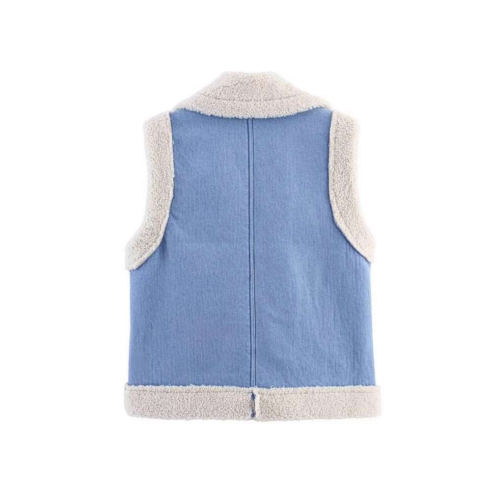Damen Weste im Vintage-Style aus Denim mit Fleecefutter Drune