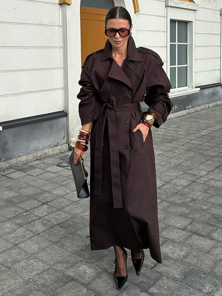 Damen modischer Trenchcoat mit Gürtel und voluminösen Ärmeln Drune