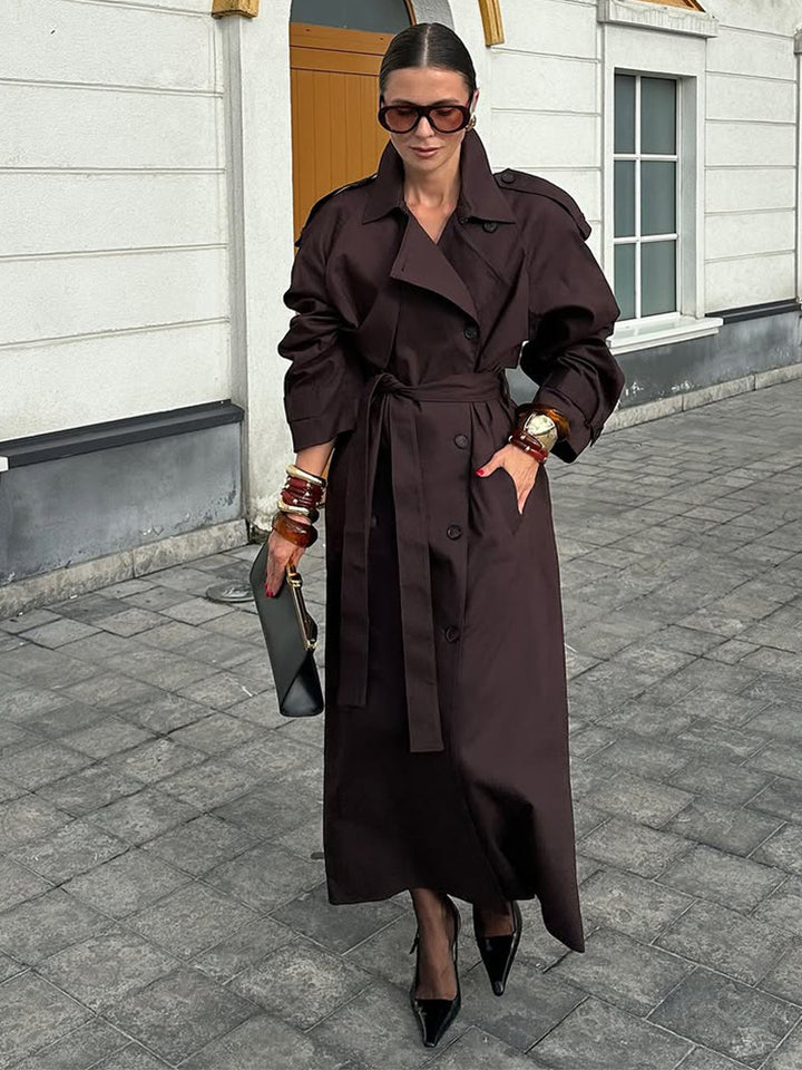 Damen modischer Trenchcoat mit Gürtel und voluminösen Ärmeln Drune