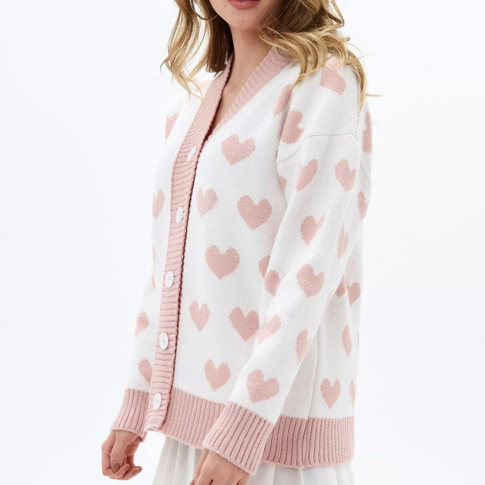 Damen Strickjacke mit Herzmuster und Knopfverschluss Drune