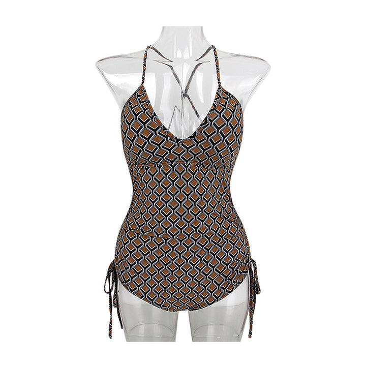 Damen Einteiliger Badeanzug mit verstellbarem Schnürdetail und geometrischem Design Drune