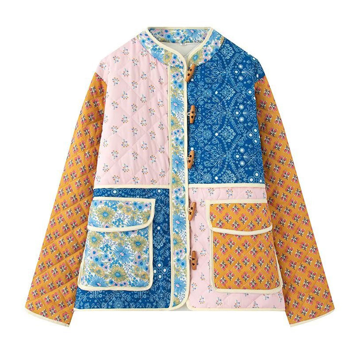 Damen gesteppte Übergangsjacke mit floralen Mustern und großen Taschen Drune