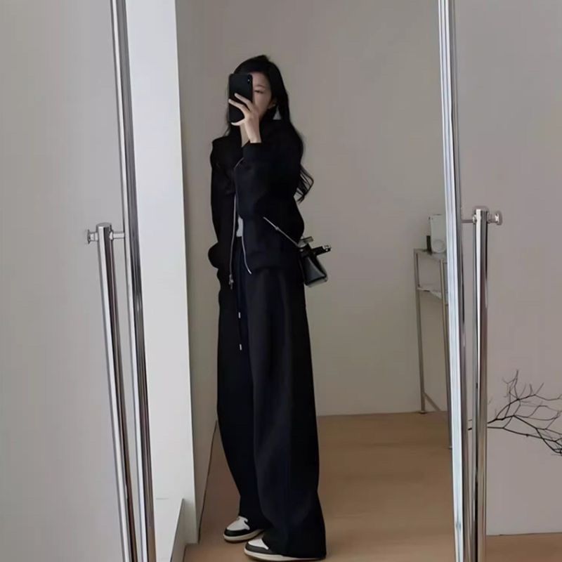 Damen Oversized Freizeit-Hoodie-Set mit tiefem Schnitt und lässigen Hosen Drune